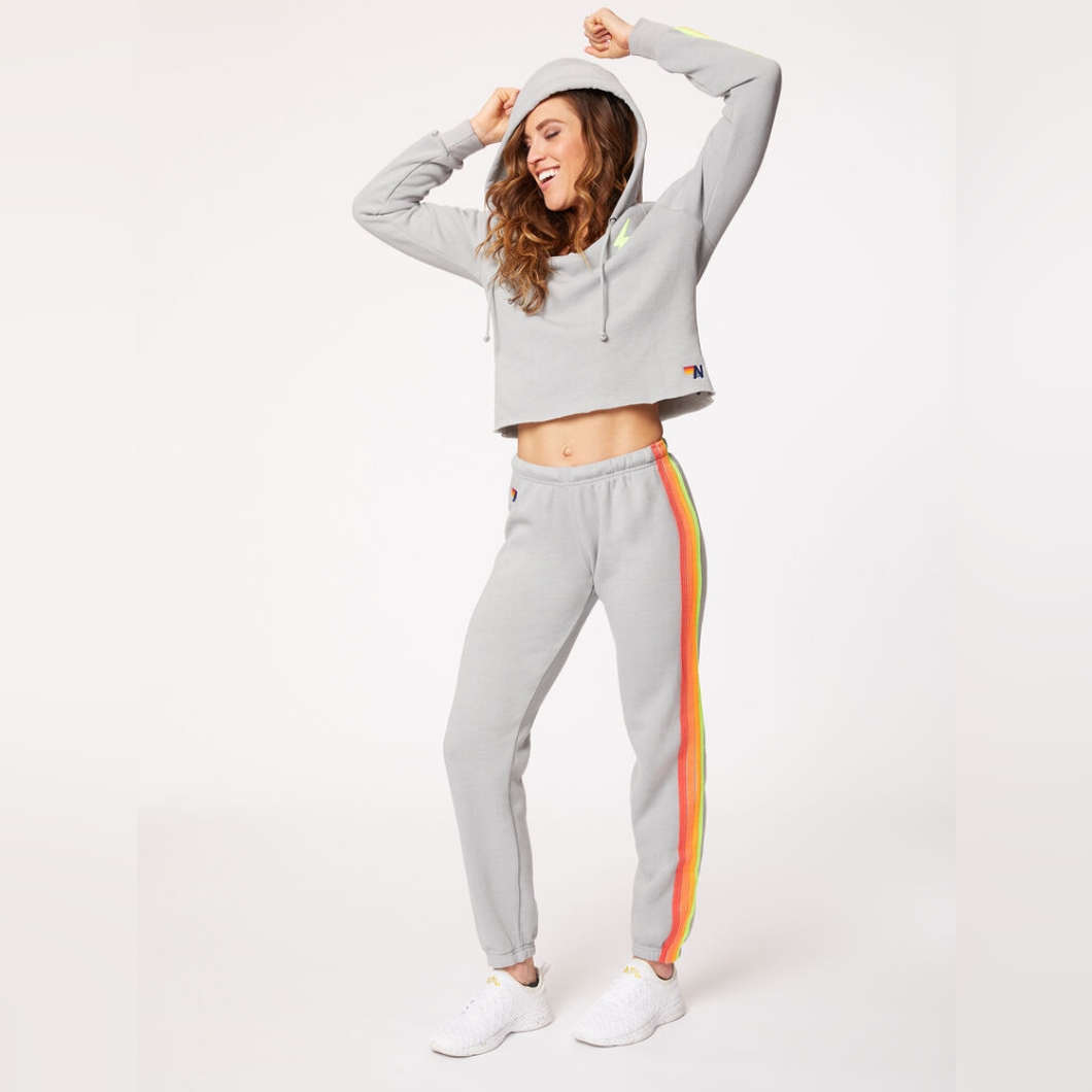 Aviator Nation 4 Stripe Light Gray Jogger Sweatpants Size L